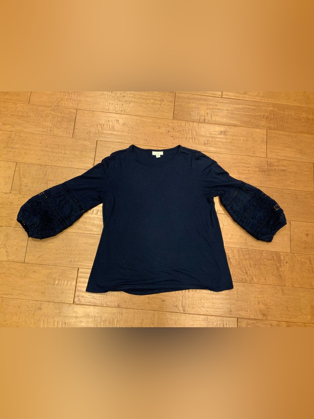 J. Jill Navy Long-Sleeve Top with Lace Sleeve Detail